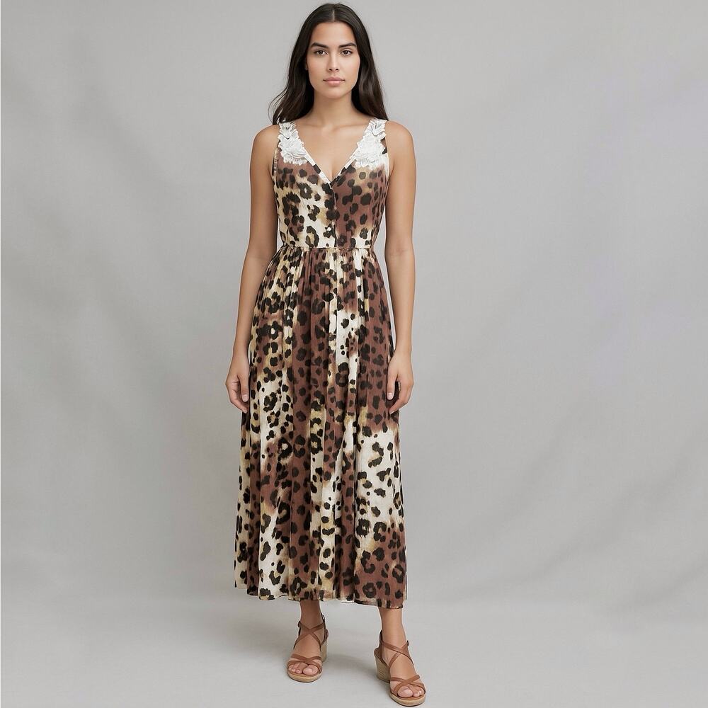 Vintage 90s Together leopard print maxi sundress size 10‎  A Line Embroidered